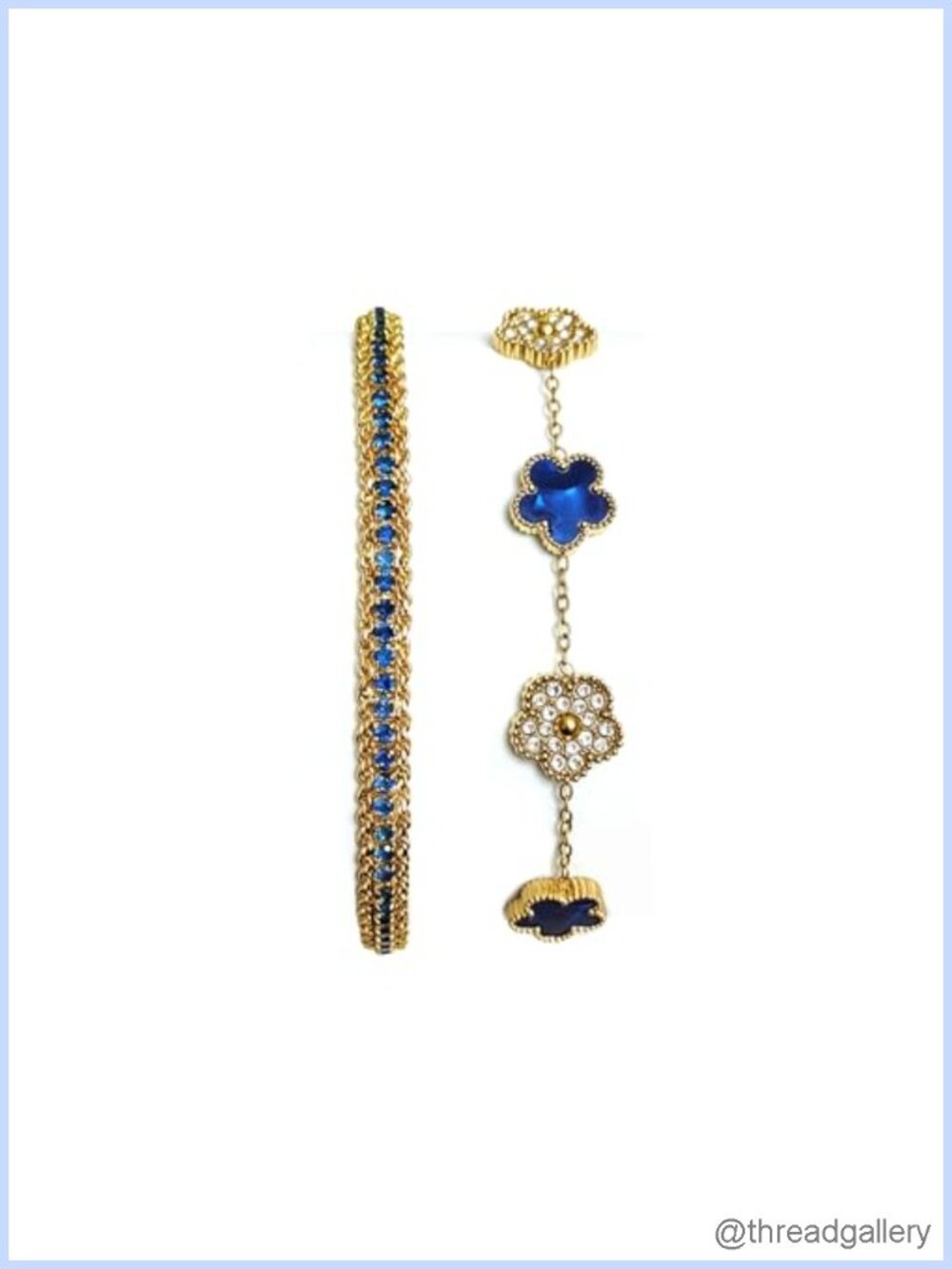 2Pcs Women Stacked Bracelet Set Stainless Steel and Copper CZ Tennis Flower